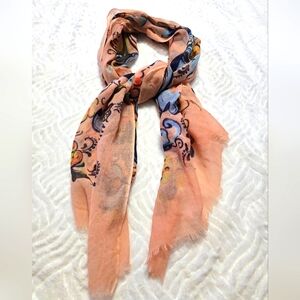 100% Wool Floral Peach Scarf. 68" L x 28" W